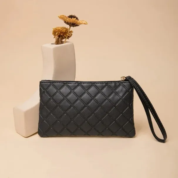 Borsa a mano da donna con doppia cerniera, in pelle PU, con cinturino da polso, portatile, da viaggio, multi-scomparto, per monete_voghion.com