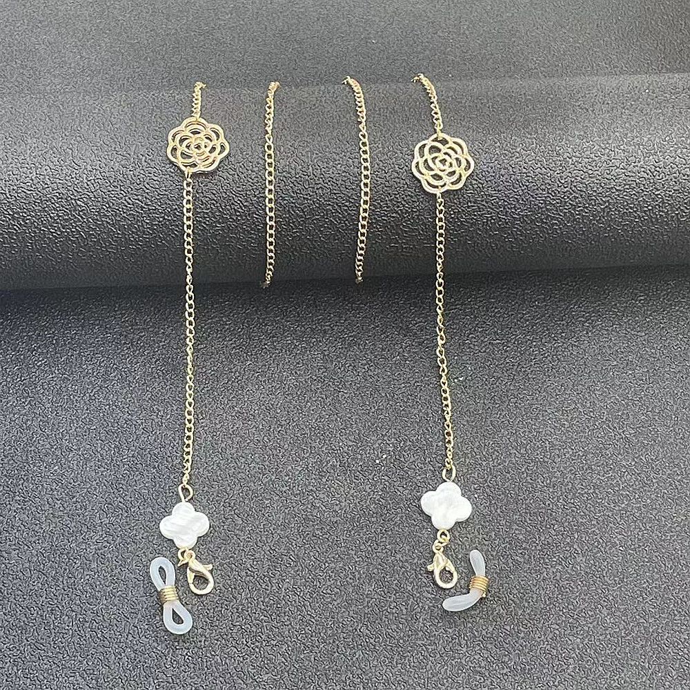 Catena per occhiali con maschera a quadrifoglio, motivo camelia, semplice e multiuso, con perle miste_voghion.com