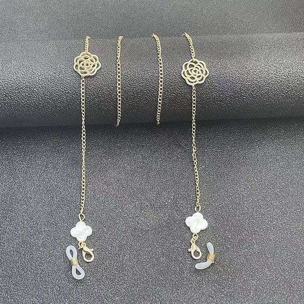 Catena per occhiali con maschera a quadrifoglio, motivo camelia, semplice e multiuso, con perle miste_voghion.com