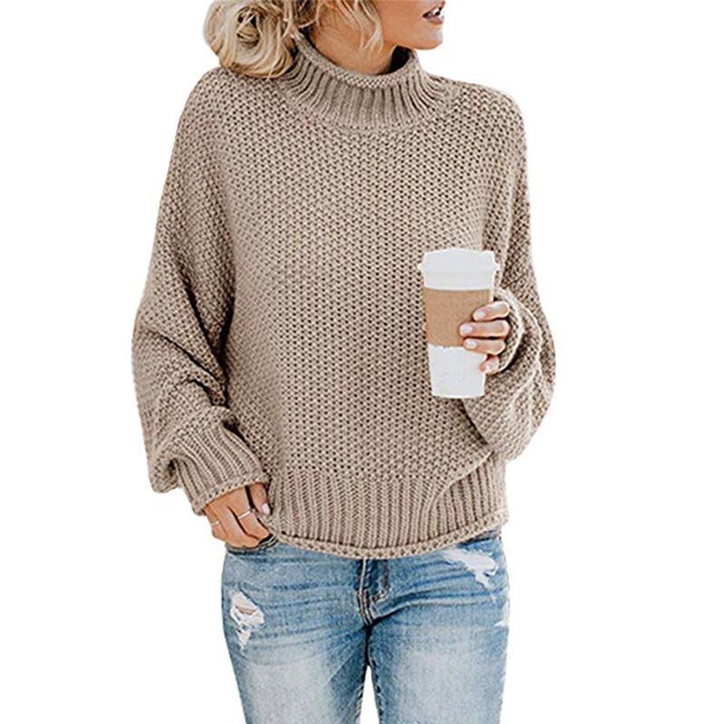 Autumn and Winter Knitted Sweater Thick Thread Pullover Turtleneck Sweater for Women_voghion.com