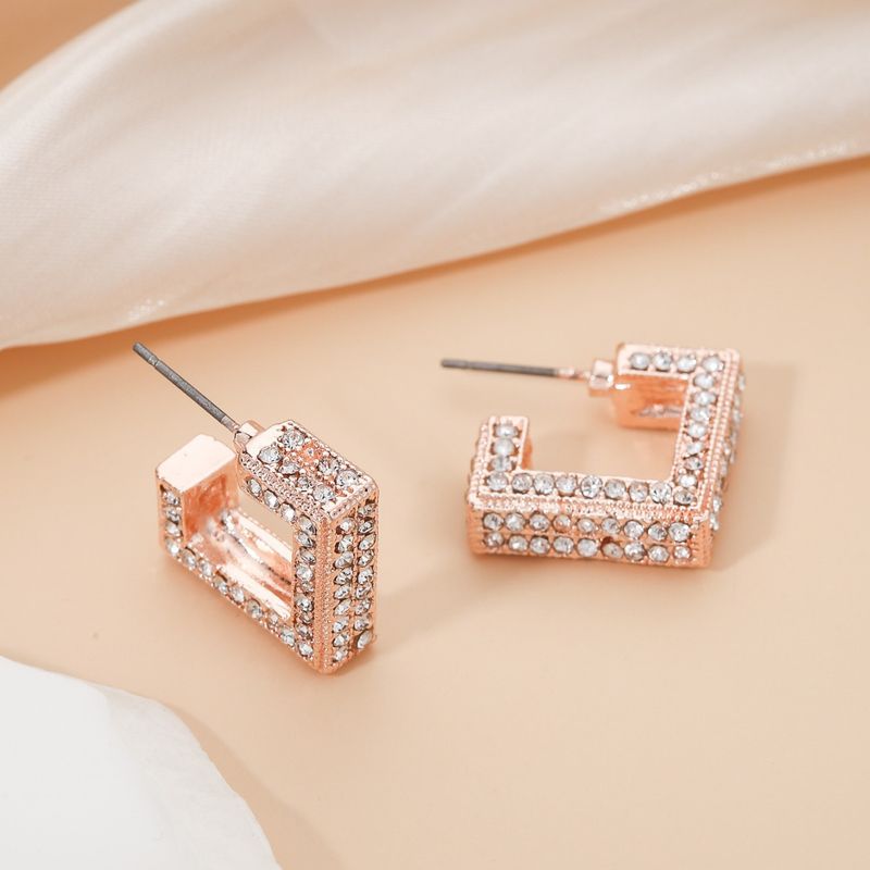 Niche Korean Earrings Geometric Square Design Diamond Studs Fashionable And Simple Temperament Full Diamond High End Earrings_voghion.com