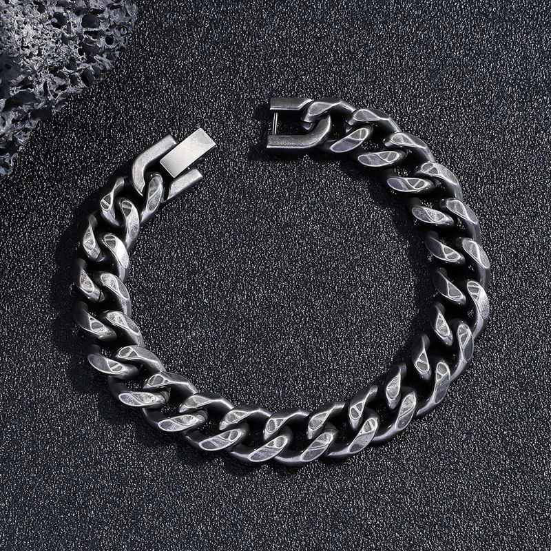 Pulsera cubana ancha y moderna de acero y titanio para hombre, estilo hip hop, joyería versátil y con personalidad._voghion.com