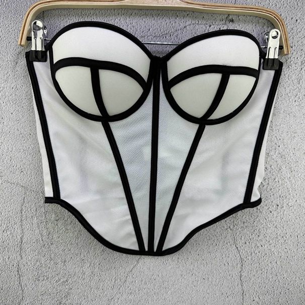 Sieviešu apģērbu sieta maza veste Camisole Retro Slim elpojošs temperamenta Fishbone krūtis kauss sievietēm_voghion.com