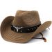 Cappello di paglia unisex con testa di mucca, cappello a cilindro da cowboy occidentale, cappello di paglia etnico pieghevole_voghion.com