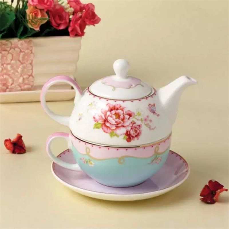 Britisches kreatives Teekannen-Kaffeekanne-Set, Keramik-Wasserkocher, Blumen-Teeservice, kreatives Ein-Personen-Teeservice mit Filterlöchern_voghion.com