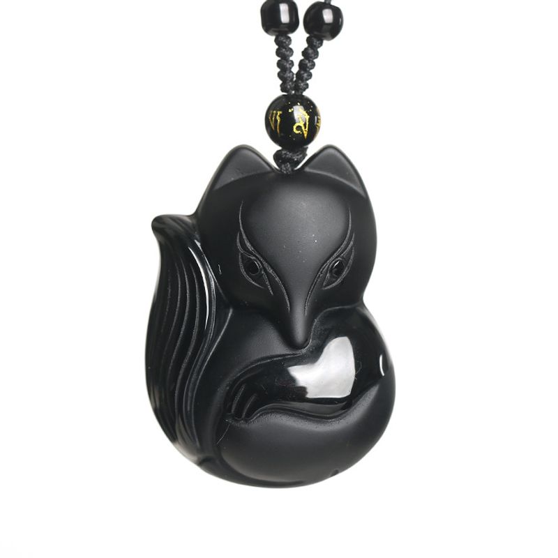Collana con ciondolo a forma di volpe in ossidiana naturale Chengshi per uomo e donna, gioielli in cristallo_voghion.com