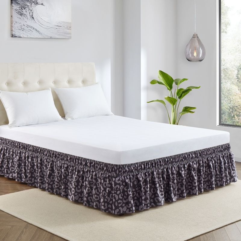 Gonna da letto con stampa leopardata marrone e grigia, pezzo unico, grembiule da letto plissettato elastico, gonna da comodino in lino per hotel_voghion.com
