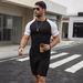 Short Sleeved T-Shirt And Shorts Two-Piece Set, Elastic Color Men's Raglan Sleeve Set_voghion.com
