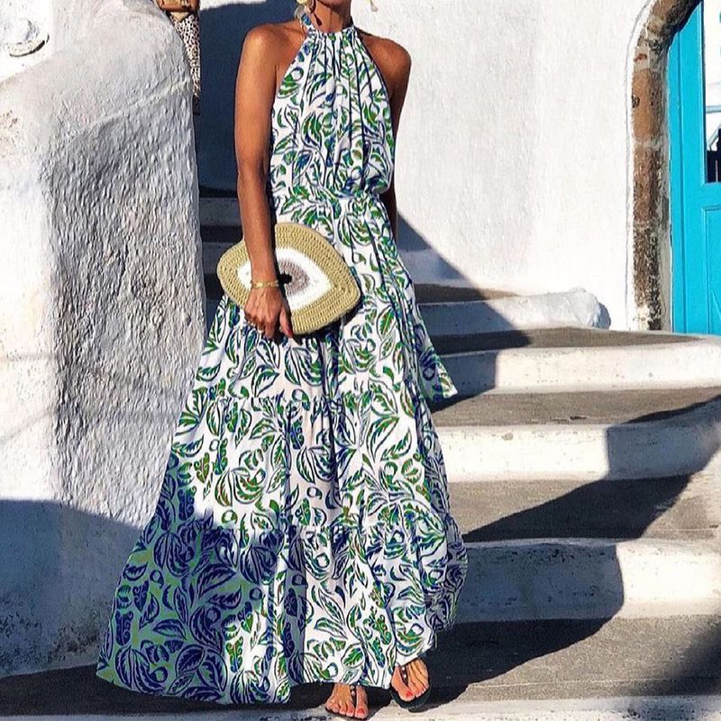 Women's Clothing Fashion Neck Hanging Print Loose Dress_voghion.com