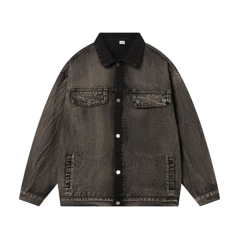 Giacca in denim larga stile semplice lavato vecchio da uomo per uomo e donna, marchio di moda autunnale, giacca casual attraente_voghion.com