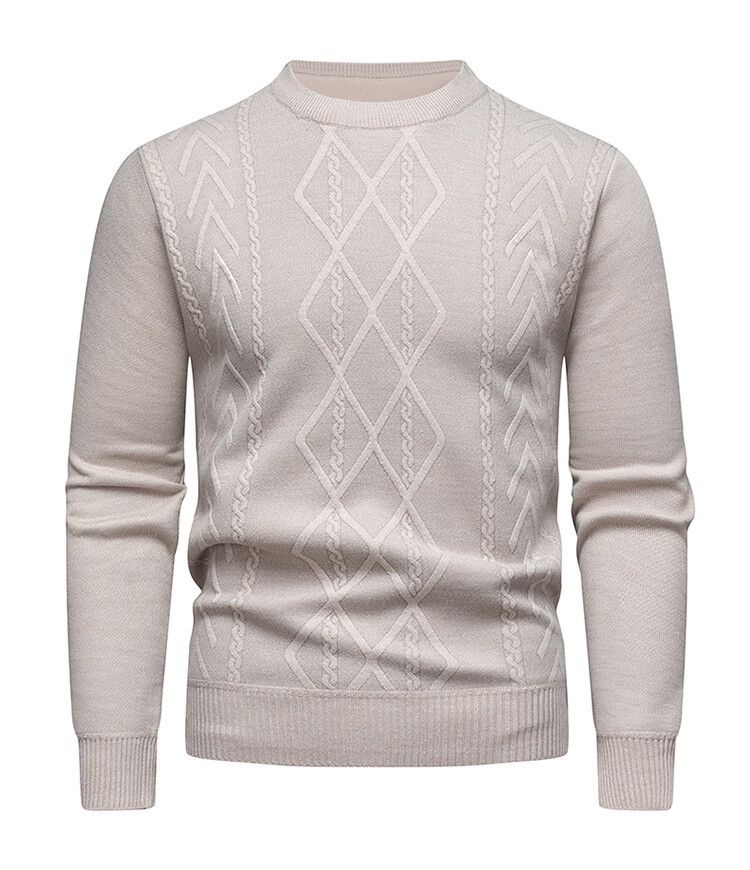 Herren-Zopfmusterpullover – warm für den Winter, Rundhalsausschnitt, maschinenwaschbar, hohe Elastizität (Hellgrau/Dunkelgrau/Burgunderrot/Khaki/Marineblau, mit Fleece gefüttert)_voghion.com