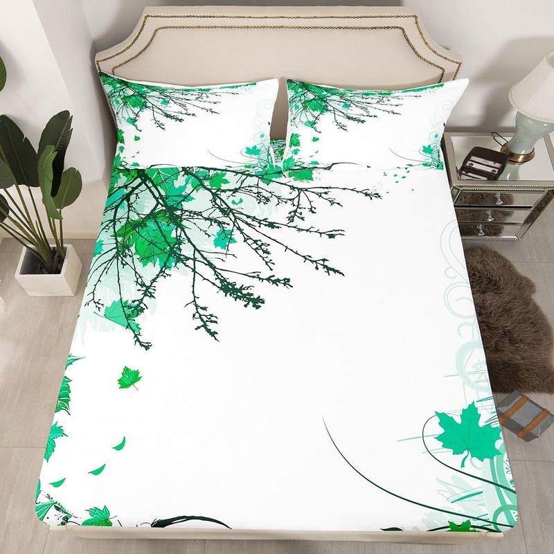 Set de lenjerie de pat cu trei piese, model de ramură de plantă, imprimare digitală_voghion.com