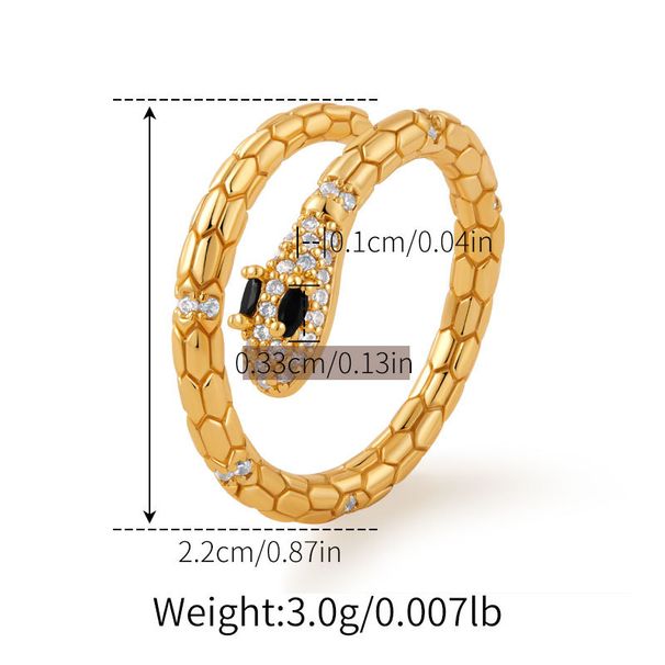 2025 NEW snake shaped index finger ring copper plated with K real gold color preserving super shiny inlaid zircon personalized animal element ring_voghion.com