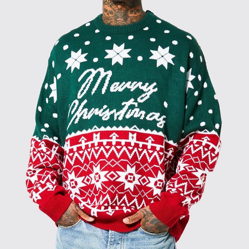 Herrenbekleidung Weihnachtspullover Weihnachtsjacquard lockerer Pullover_voghion.com