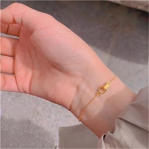 Niche Design Exquisite Geometric Double Ring Simple Bracelet Personalized Gold Square Clasp Textured Gift_voghion.com