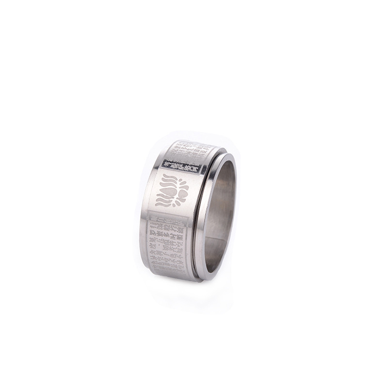 Rotating Versatile Heart Sutra 's Titanium Steel Index Finger Handicrafts Personalized Single Closed Ring for Trendy_voghion.com