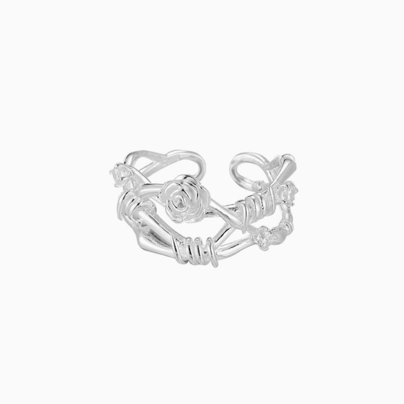 S Forest Style Rose Flower For Women Ins Versatile High-end Feel Pure Silver Zircon Index Finger Ring_voghion.com