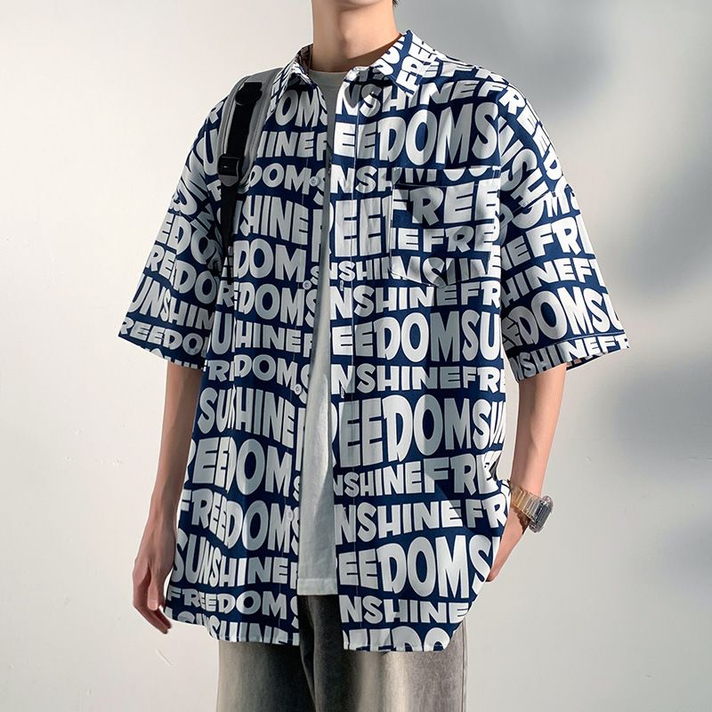 Pánské oblečení Letter Full print Tričko letní nové trendy značkové pánské rekreační plážové tričko s krátkým rukávem_voghion.com