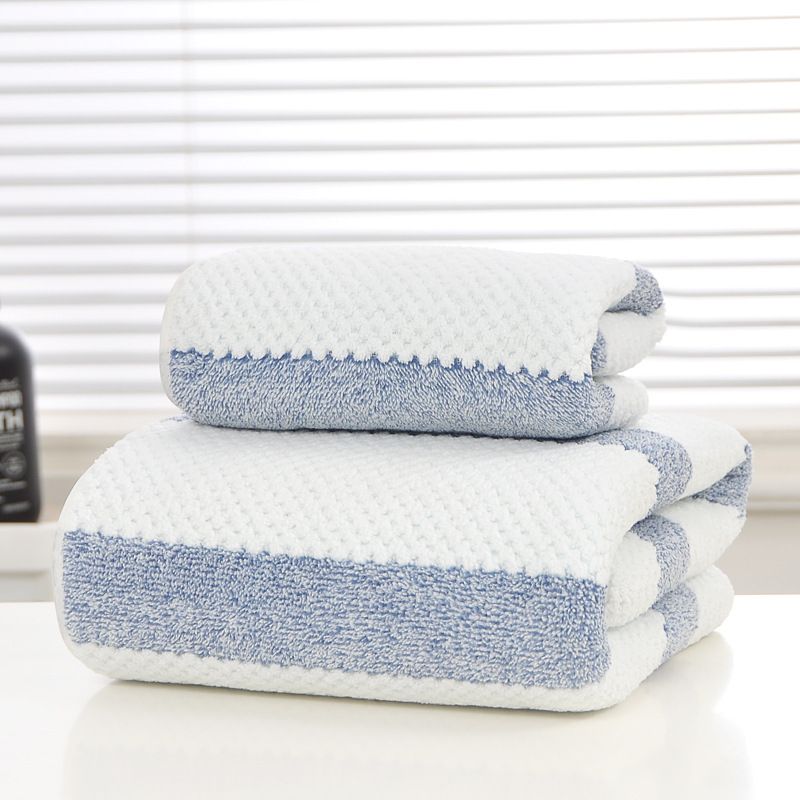 Mikrofiberhåndkle bredt stripete todelt sett absorberende ansiktshåndkle vaskehåndkle husholdningshåndkle badehåndklesett_voghion.com