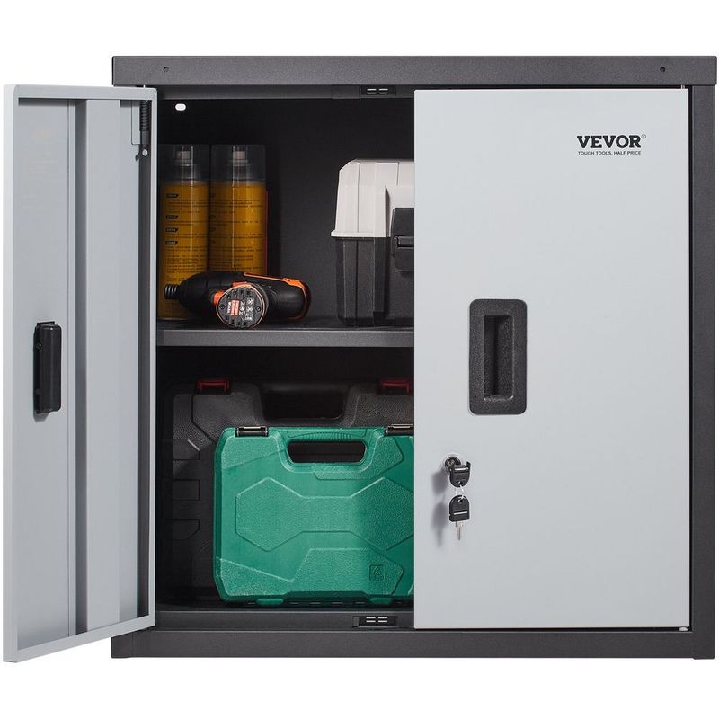 Foldable Wall Cabinet, Metal Garage Cabinet Wall Mounted 26' Small Cabinet 240 LBS Loading Capacity Adjustable Shelf Magnetic Door File Locker For_voghion.com