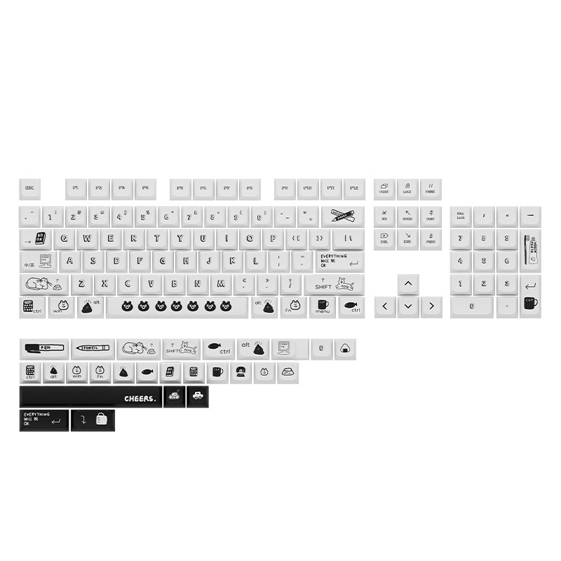 Black Cartoon XDA Mechanical Keyboard Personalized Cute Keycap Heat Upgraded PBT Accepts Customization_voghion.com