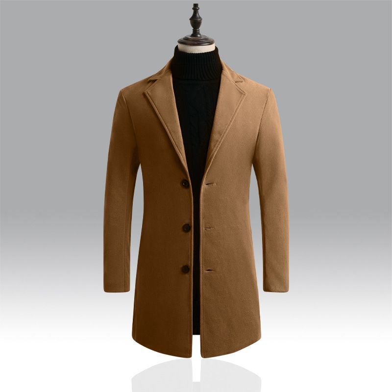 Autumn Winter New Wool Korean Style Slim Fit Mid-Length Trench Woolen Material Jacket Men's Coat_voghion.com