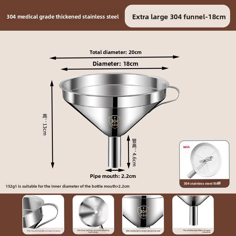 Minoyaki 304 Stainless Steel Thickened Wine Large Small Diameter Oil Funnel Household Kitchen Filter Net_voghion.com