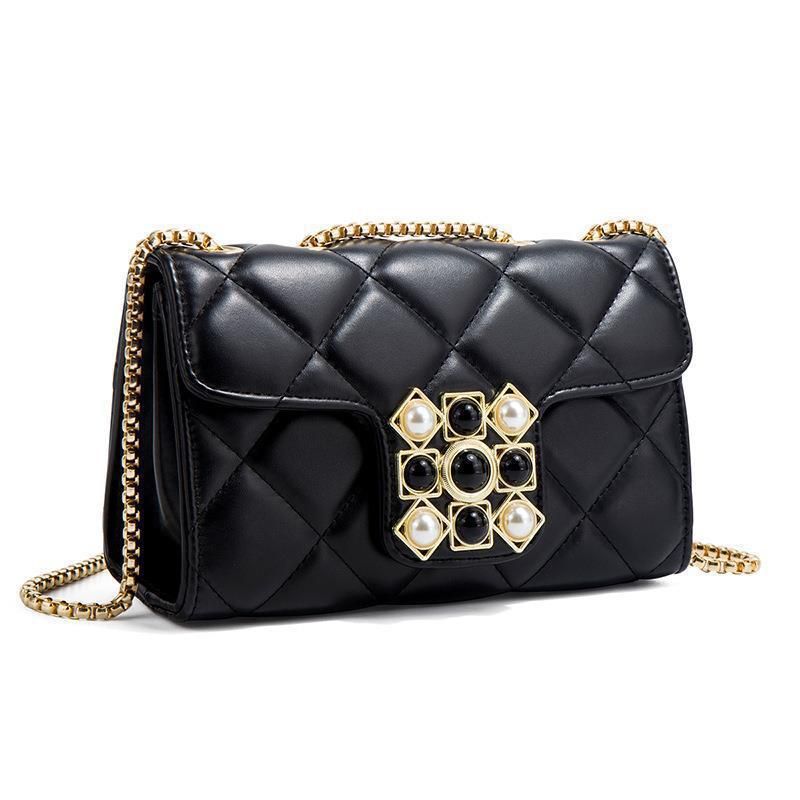 Borse da donna con fibbia in perle e diamanti, borsa da donna di grande capacità, borsa a tracolla versatile alla moda, borsa con catena di diamanti_voghion.com