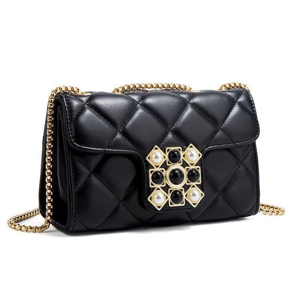 Borse da donna con fibbia in perle e diamanti, borsa da donna di grande capacità, borsa a tracolla versatile alla moda, borsa con catena di diamanti_voghion.com