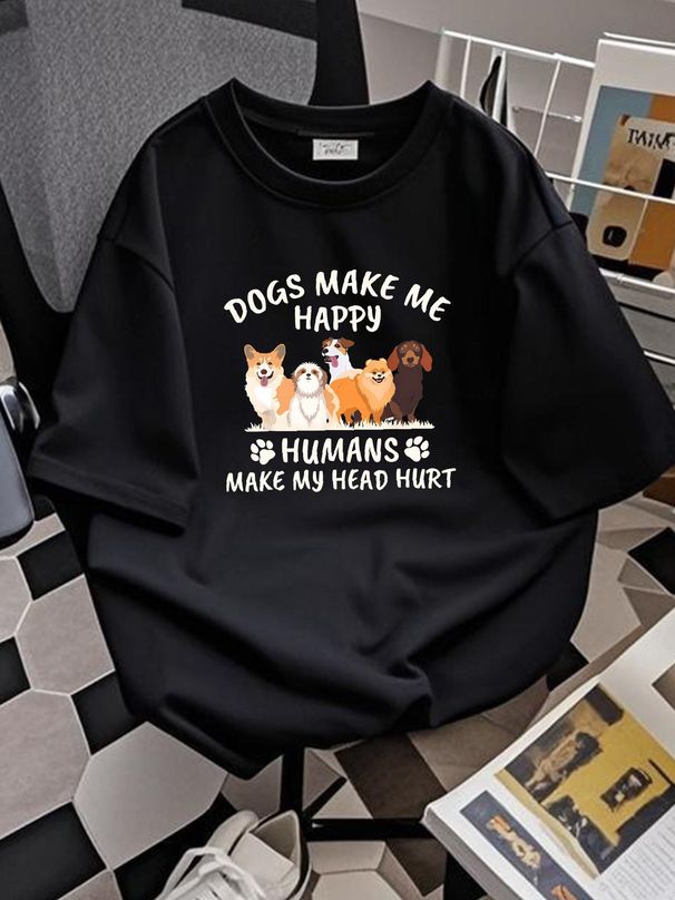 Camiseta divertida con la frase "Los perros me hacen feliz, pero me dan dolor de cabeza". Ideal para regalar. Prenda versátil para uso diario. Suave, unisex, de diseño, transpirable, perfecta para el verano._voghion.com