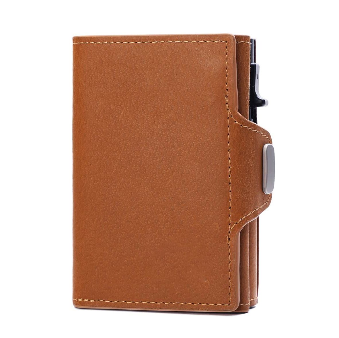 Porte-monnaie et porte-monnaie en cuir véritable pour hommes, offre spéciale, pochette à fermeture éclair à trois volets, boîte à cartes en alliage d'aluminium, porte-cartes_voghion.com