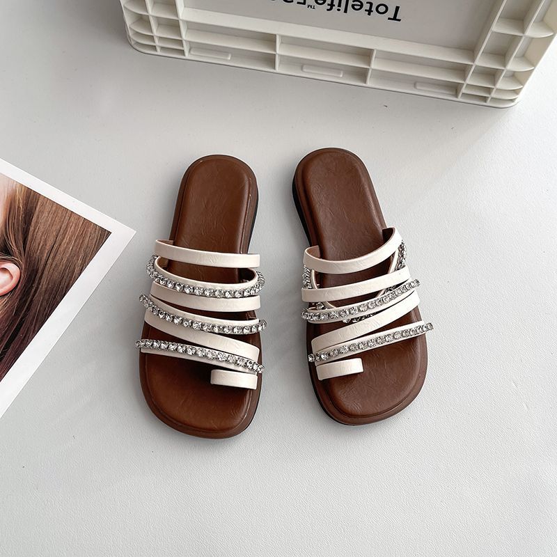 Pantoufles Fashion Tribe Water Diamond pour femmes, vêtements d'extérieur d'été 2025, nouvelle jupe assortie de style féerique, bout ouvert_voghion.com