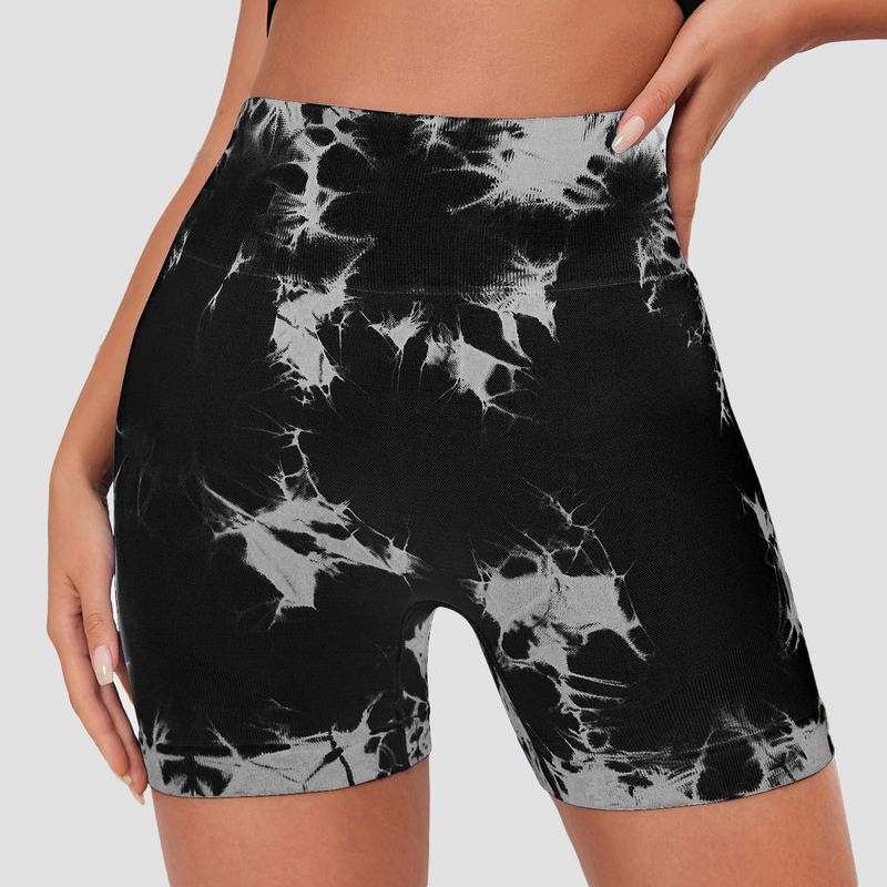 Women's seamless knitted tie-dyed yoga pants tie-dye high waist tummy-control yoga shorts peach hip-lifting pants for women_voghion.com