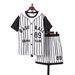 Kids Clothing 2024 Spring and Summer English Letter Striped Print Short-sleeved T-shirt & Shorts Two-piece Set_voghion.com
