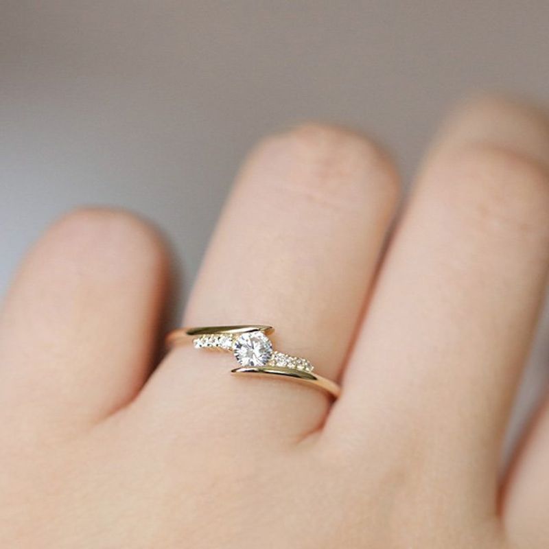 Mode eenvoudige sieraden ingelegde zirkoon vergulde echte gouden ring_voghion.com