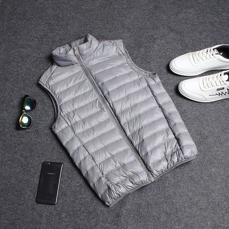 Ropa de hombre Ropa de algodón Ropa de hombre de algodón ligero con plumas Chaqueta de chaleco cálida de color sólido con cuello alto y capucha de corte entallado para invierno_voghion.com