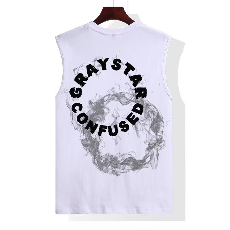 Gilet da uomo in puro cotone gilet da uomo estivo con stampa di lettere alla moda di marca bella senza maniche T-shirt felpa sportiva con ostacoli fitness_voghion.com
