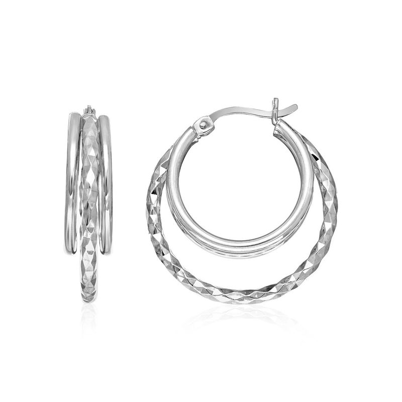 Two-Part Graduated Polished and Textured Hoop Earrings in Sterling Silver_voghion.com