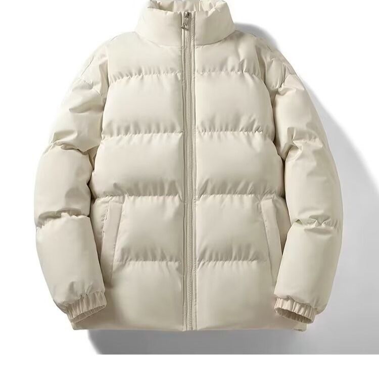 Unisex Oversized Puffer Jacket –Streetwear Style – Winter Coat – Solid Colors (Beige/Black) – Couple Matching (S-XXXL)_voghion.com