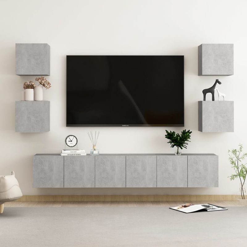 7-tlg. TV-Schrank-Set Betongrau Holzwerkstoff_voghion.com
