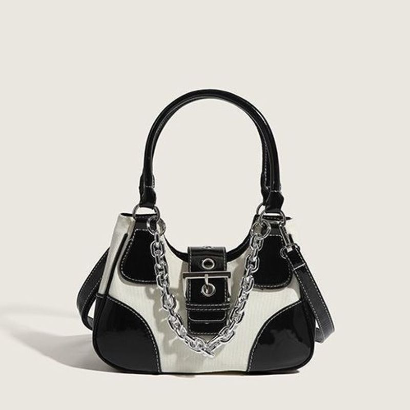 Lackleder Canvas Handtasche Kette Mode Schulter Crossbody Casual Hundert Personalisierte Täglichen_voghion.com