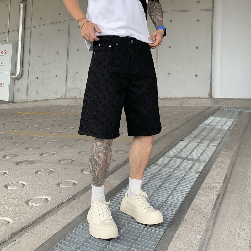 Men's Clothing Men Summer New Cross Jeans Loose Straight Casual Five Point Pants_voghion.com