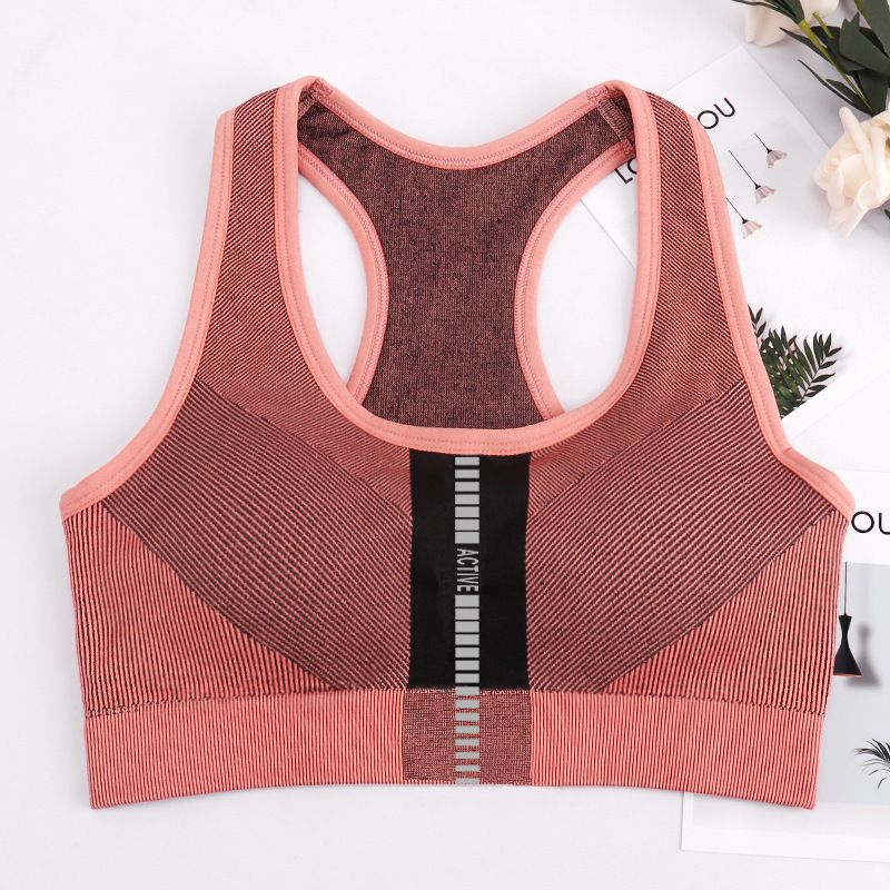 Summer Color Block Fitness Running Sports Bra Push Up Breathable Beautiful Back Medium Strgth Shockproof Yoga Vest_voghion.com
