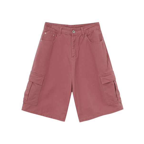 EF JEANS | 2024 Summer New American Street Simple Peach Powder Big Pocket Overalls Five-point Pants For Men And Women_voghion.com