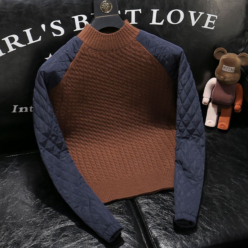 Abbigliamento maschile Inverno nuovo stile maglione a collo alto con giunture maglione spesso caldo giacca da uomo maglione casual alla moda da uomo_voghion.com