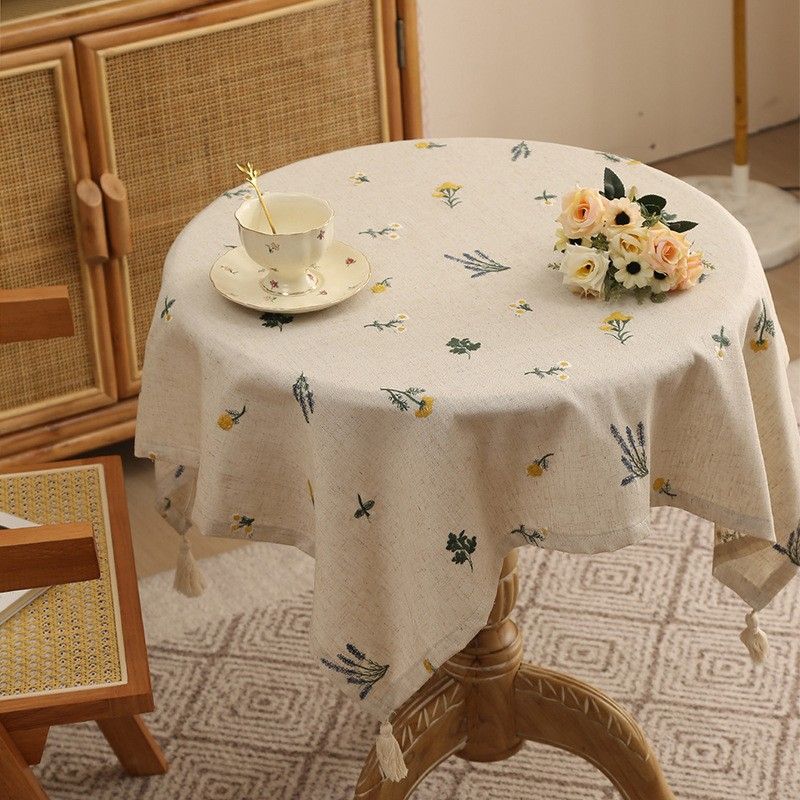 Linen High End Embroidered Tablecloth High End Light Luxury Small Fresh Style Thickened Tablecloth Coffee Table Cover_voghion.com
