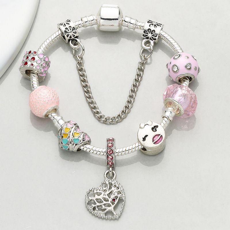 Charm-Armbänder, modisches DIY-Stil, rosa Liebesbaum-Legierung, großes Loch, Perlenarmband_voghion.com