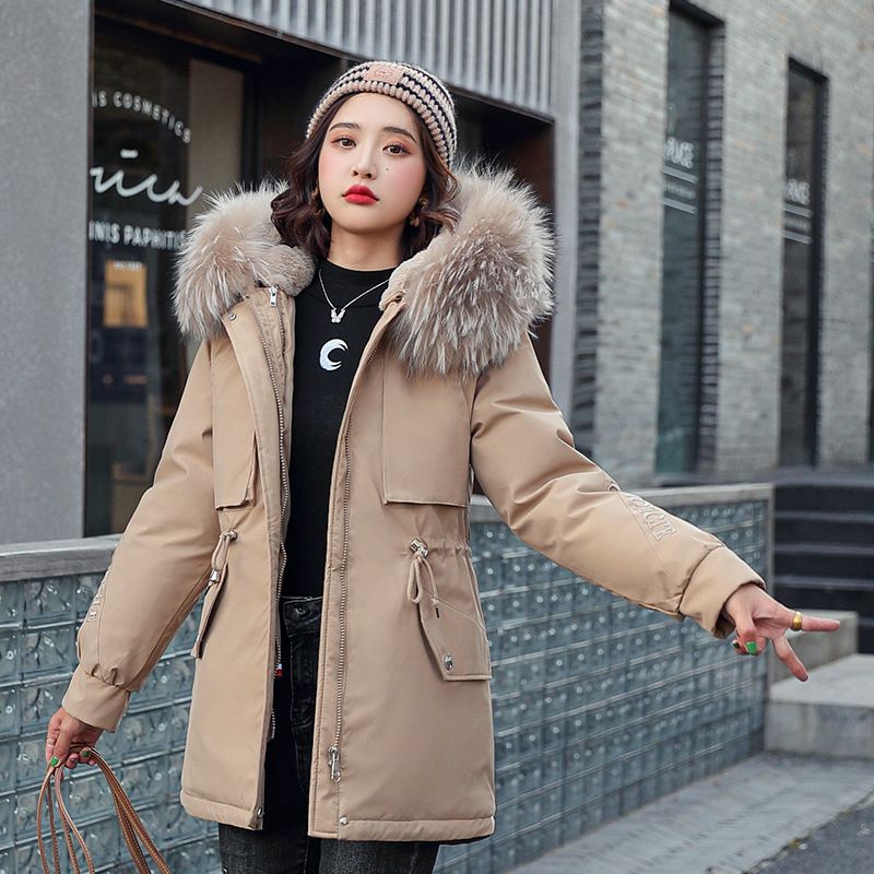 Parka invernale da donna con fodera in pelliccia sintetica staccabile e ricamo, cappotto con cappuccio e ampio bordo in pelliccia sintetica_voghion.com