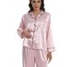 Women's Leopard Print & Pink Striped Viscose Long Sleeve Loungewear Set – Soft Button-Down Top & Long Pants, Comfortable Sleepwear For Home_voghion.com