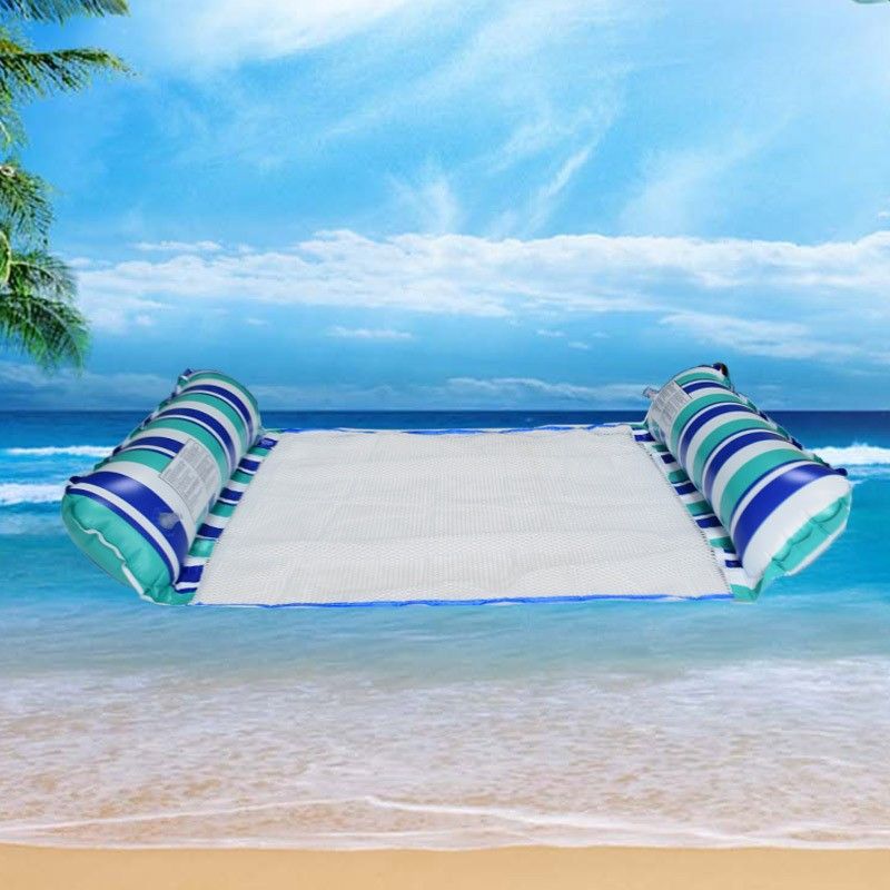 4-Tube Inflatable Lounge Chair With Mesh Seat - Striped Floating Water Hammock For Pool Beach & Lake (Quick-Dry Foldable & Heavy-Duty PVC)​​_voghion.com